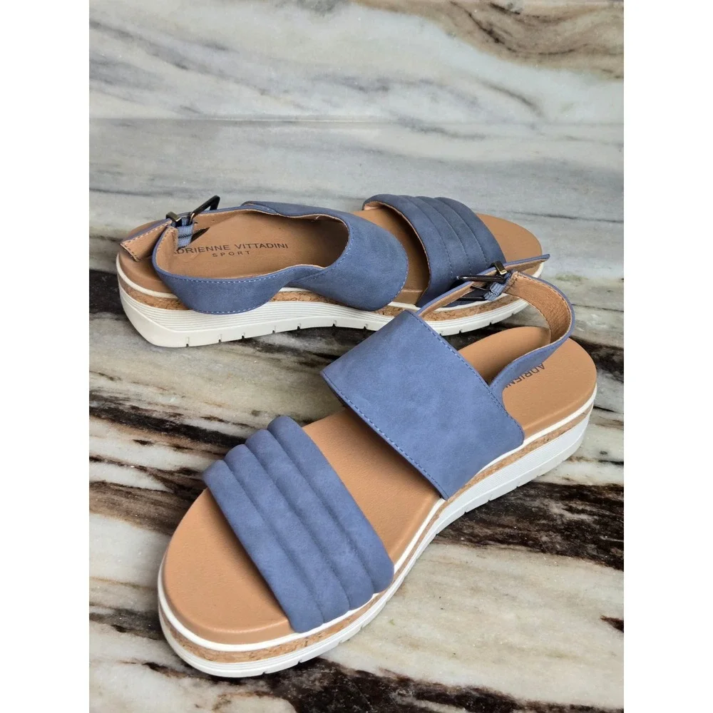 Adrienne Vittadini Sport‎ Blue Platform Slingback Sandals Womens Size 8 Buckle